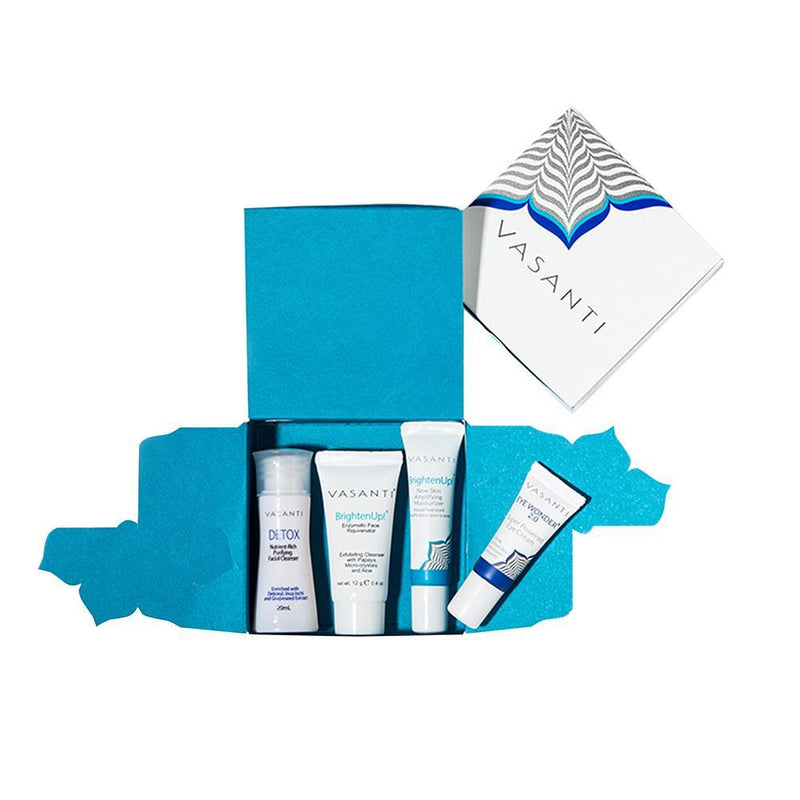 Vasanti 4-Step Skincare Travel Kit Box on white background