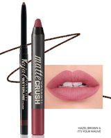 Vasanti Kajal Waterline Eyeliner Hazel Brown with swatch and Vasanti Matte Crush Lipstick Pencil with lip swatch shade It's Your Mauve - Front Shot